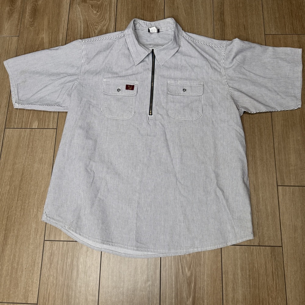 Vintage Baileys Authentic Logger Wear Shirt Men 2XL White Blue Pinstripe USA Zip